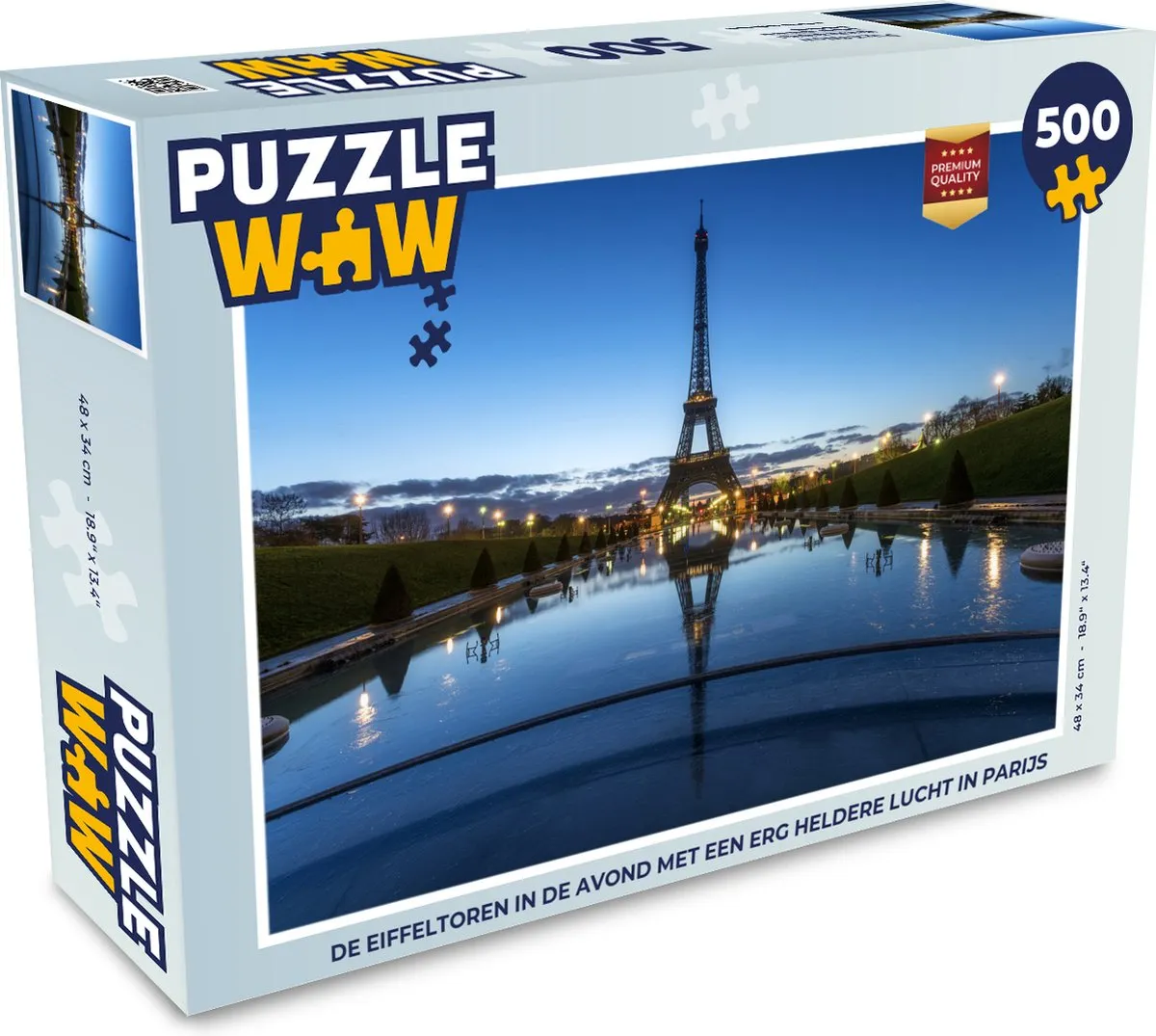 PuzzleWow Legpuzzel De Eiffeltoren Avond Parijs 500 Stuks - Multicolor