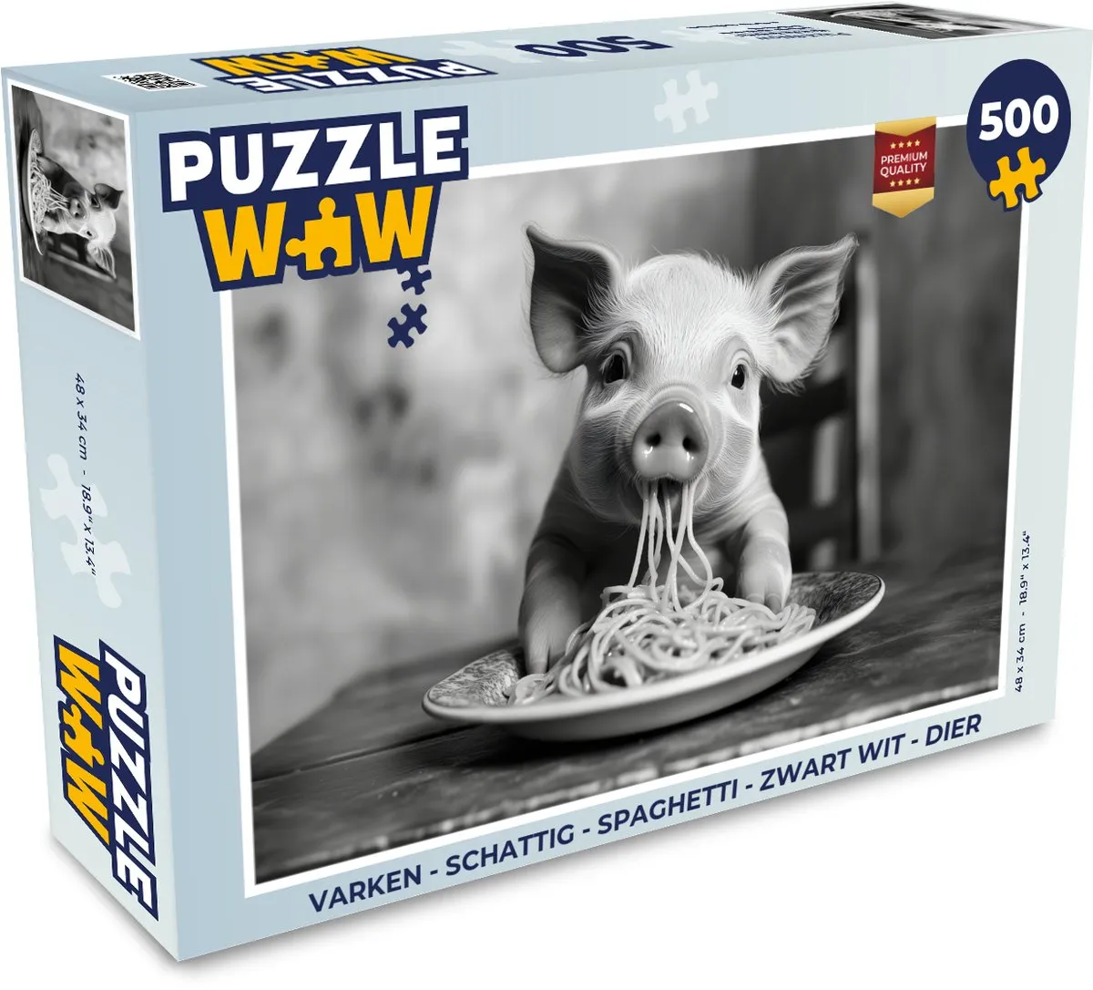 PuzzleWow Varken Legpuzzel 500 Stuks - Zwart/Wit