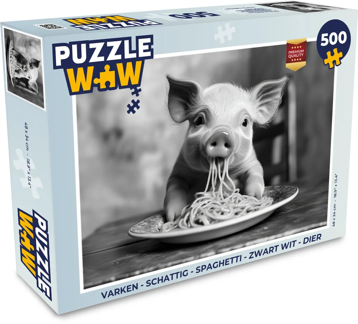 PuzzleWow Varken Legpuzzel 500 Stuks - Zwart/Wit
