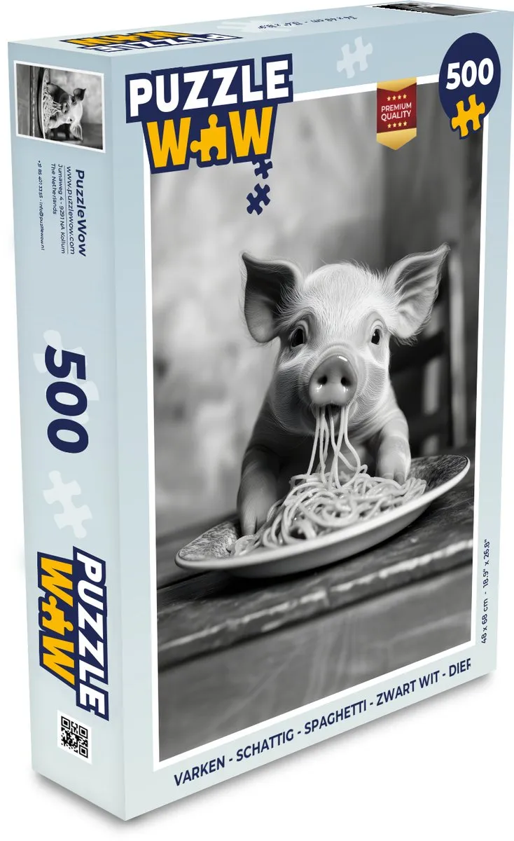 PuzzleWow Varken Legpuzzel 500 Stuks - Zwart/Wit