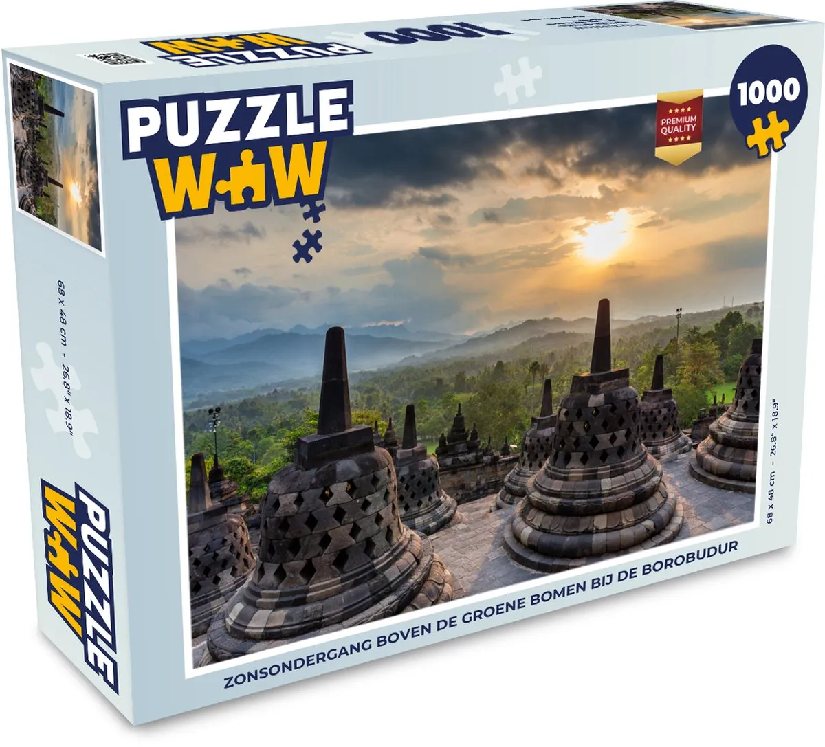 PuzzleWow Legpuzzel 1000 Stuks - Borobudur Zonsondergang Multicolor
