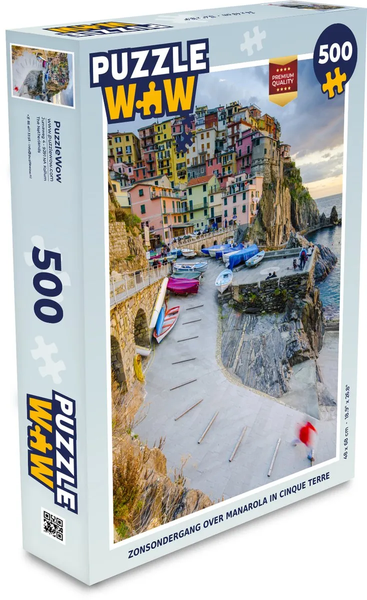 PuzzleWow Zonsondergang Manarola Legpuzzel 500 Stuks - Multicolor