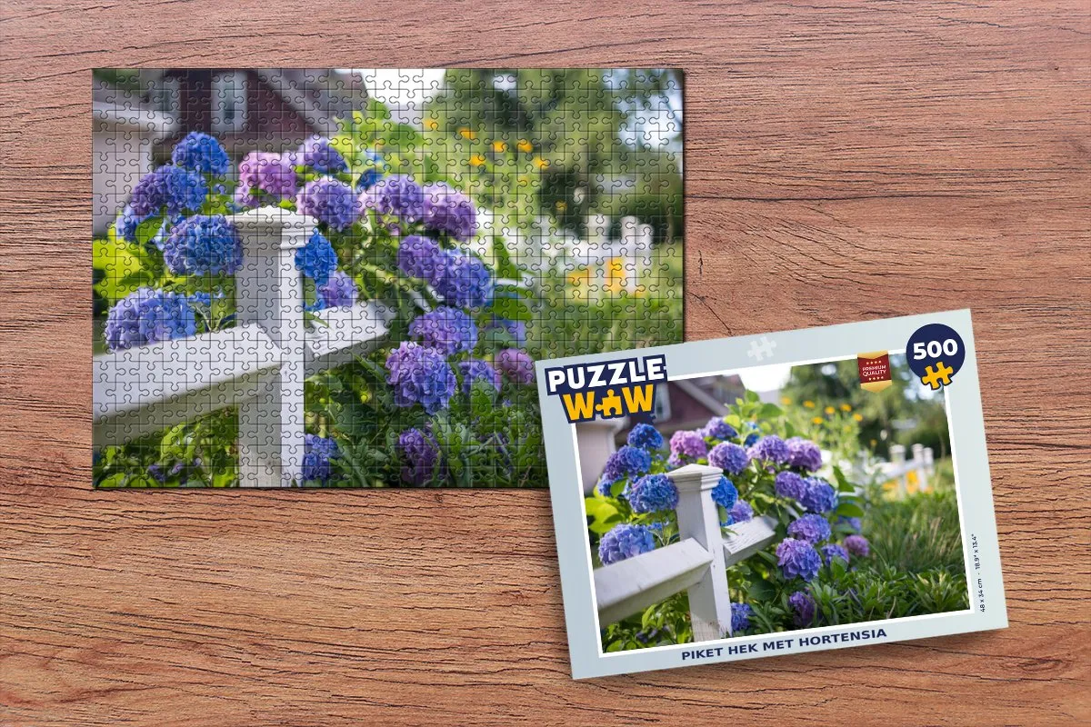 PuzzleWow Puzzel Piket Hek met Hortensia - 500 Stuks - Multicolor