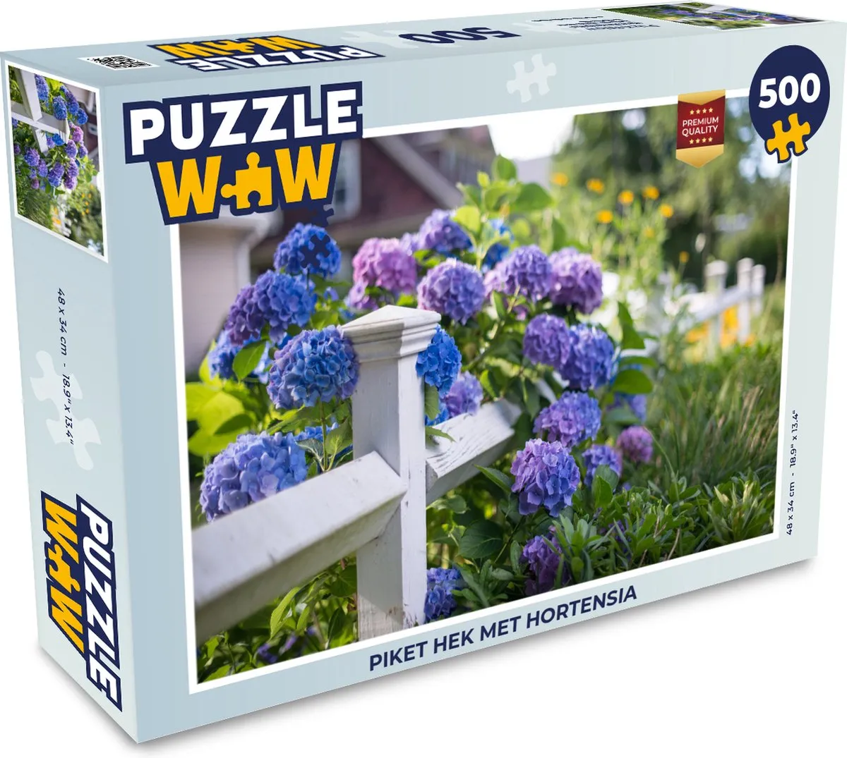 PuzzleWow Puzzel Piket Hek met Hortensia - 500 Stuks - Multicolor