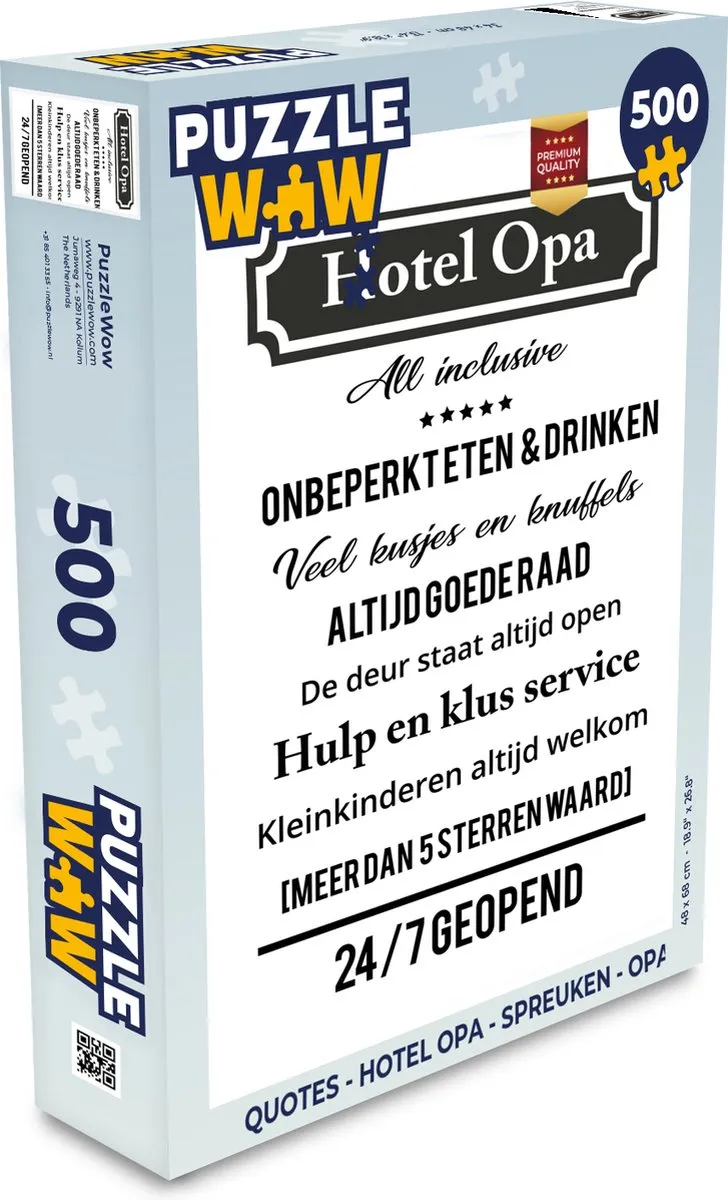 PuzzleWow Hotel Opa Legpuzzel 500 Stuks - Multicolor