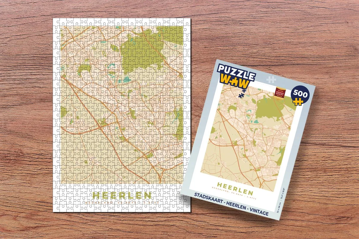 PuzzleWow Stadskaart Heerlen Vintage Legpuzzel 500 Stuks