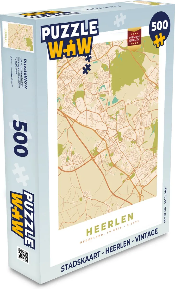 PuzzleWow Stadskaart Heerlen Vintage Legpuzzel 500 Stuks