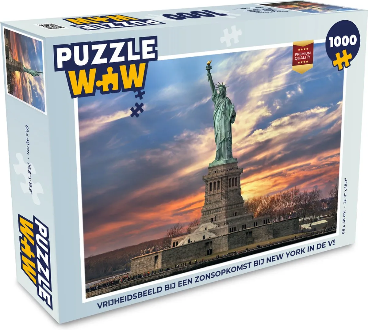 PuzzleWow Legpuzzel Vrijheidsbeeld Zonsopgang New York 1000 Stuks - Multicolor