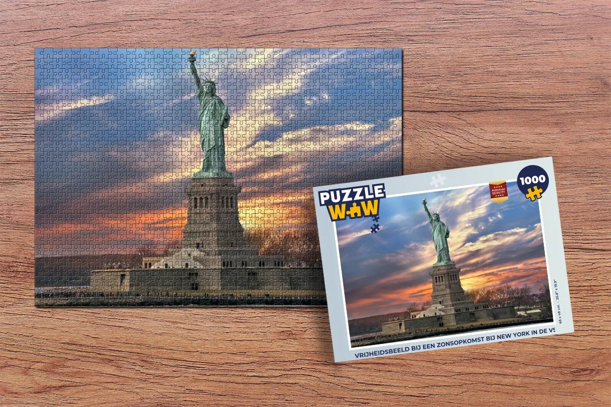 PuzzleWow Legpuzzel Vrijheidsbeeld Zonsopgang New York 1000 Stuks - Multicolor