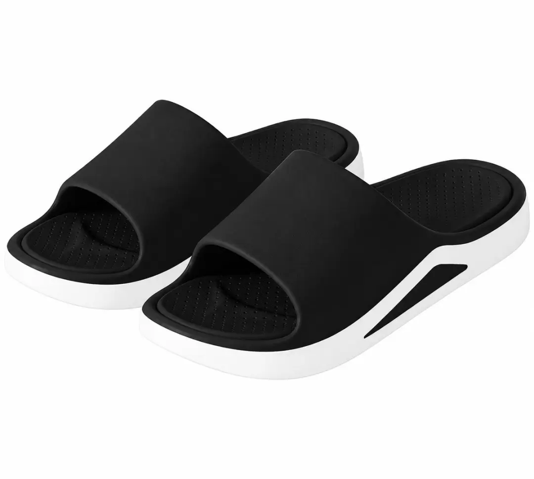 Zwarte badslippers heren en dames instap slippers EVA antislip open teen dik zoo