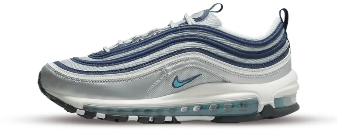 Nike Air Max 97 Damesschoenen, 35.5, Metallic Silver/Midnight Navy/Zwart/Chlorin