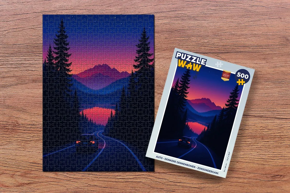 PuzzleWow Legpuzzel Donkere Dennenbomen Zonsondergang 500 Stuks