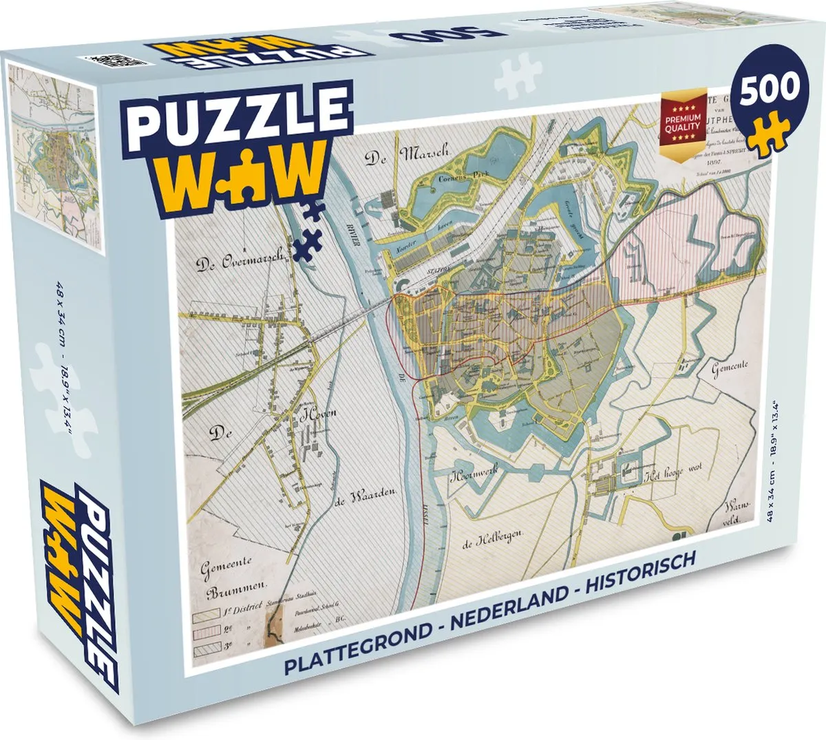PuzzleWow Nederland Historische Stadskaart Legpuzzel 500 Stuks - Multicolor