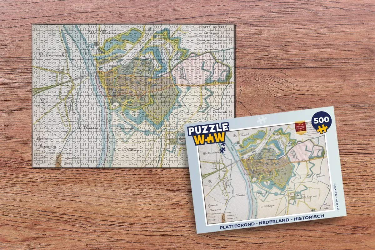 PuzzleWow Nederland Historische Stadskaart Legpuzzel 500 Stuks - Multicolor
