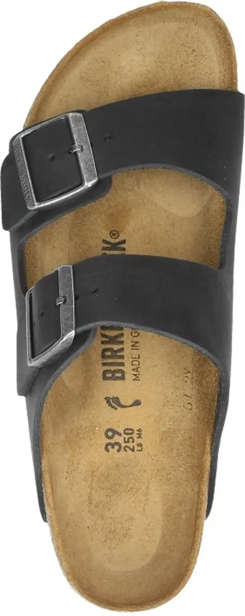 Birkenstock Arizona Slippers Oiled Leder Zwart Narrow Uniesex- Maat 36
