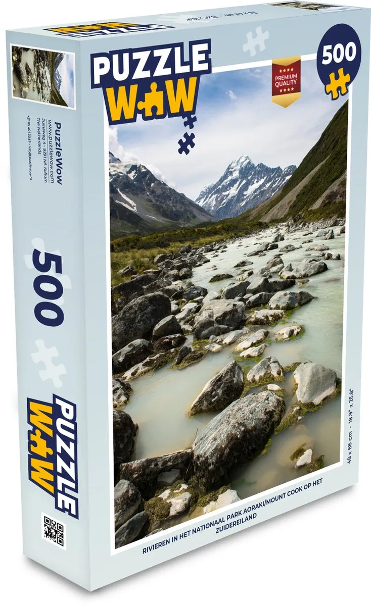 PuzzleWow Rivieren Nationaal Park Aoraki/Mount Cook Legpuzzel 500 Stuks - Multicolor