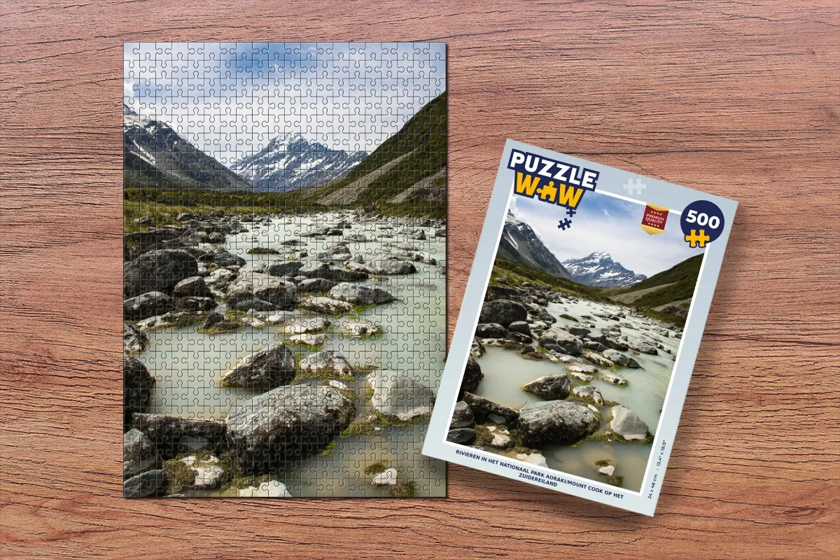 PuzzleWow Rivieren Nationaal Park Aoraki/Mount Cook Legpuzzel 500 Stuks - Multicolor