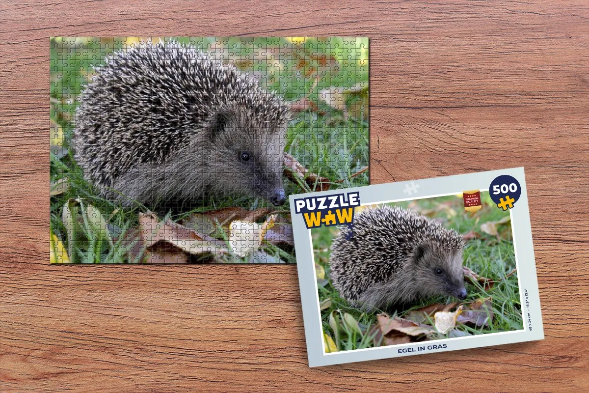 PuzzleWow Legpuzzel Egel in gras 500 Stuks - Multicolor