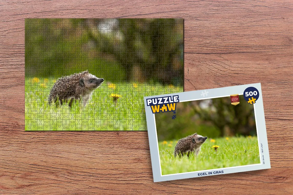 PuzzleWow Legpuzzel Egel in gras 500 Stuks - Multicolor