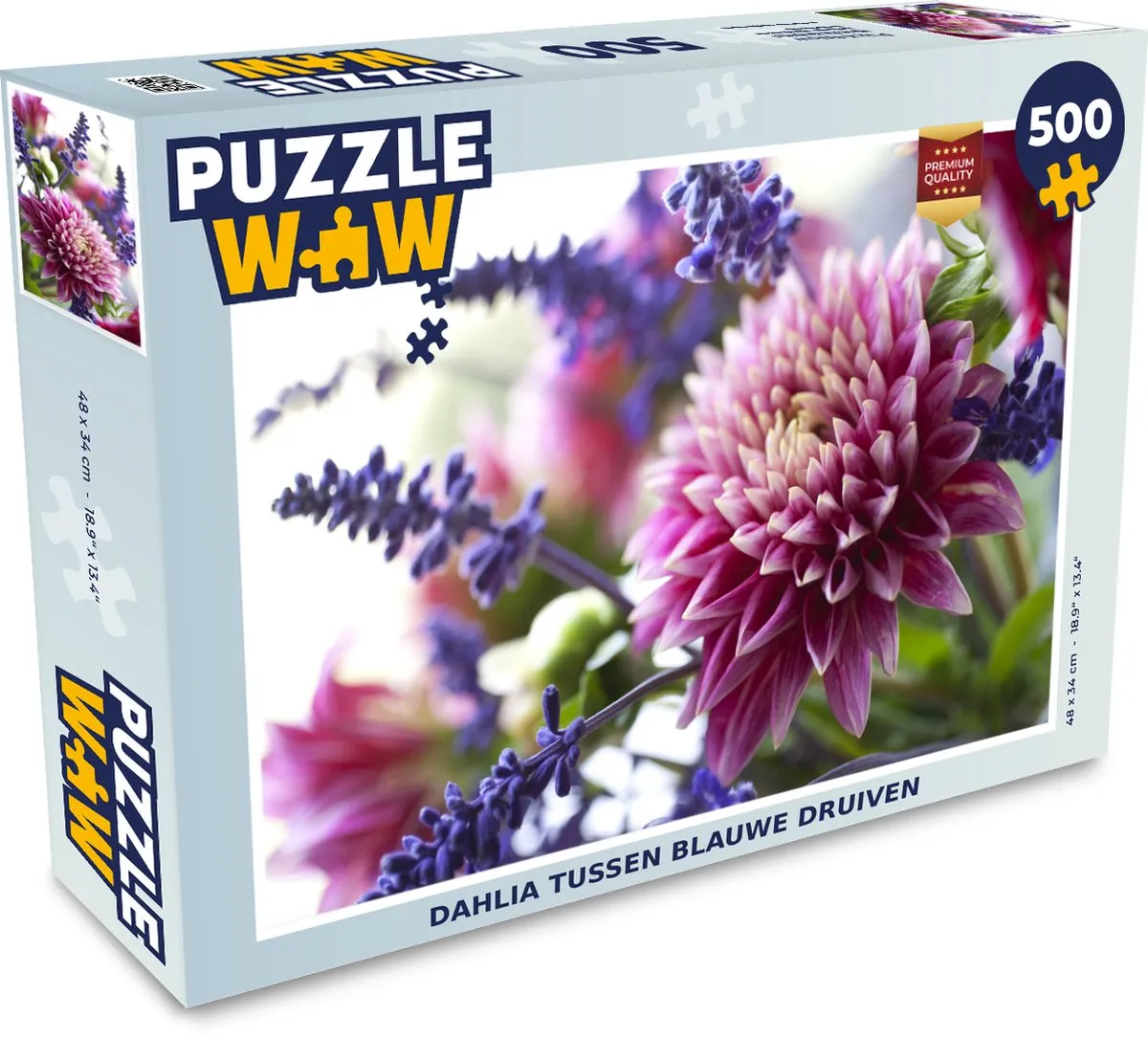 PuzzleWow Dahlia tussen blauwe druiven Legpuzzel 500 Stuks - Multicolor