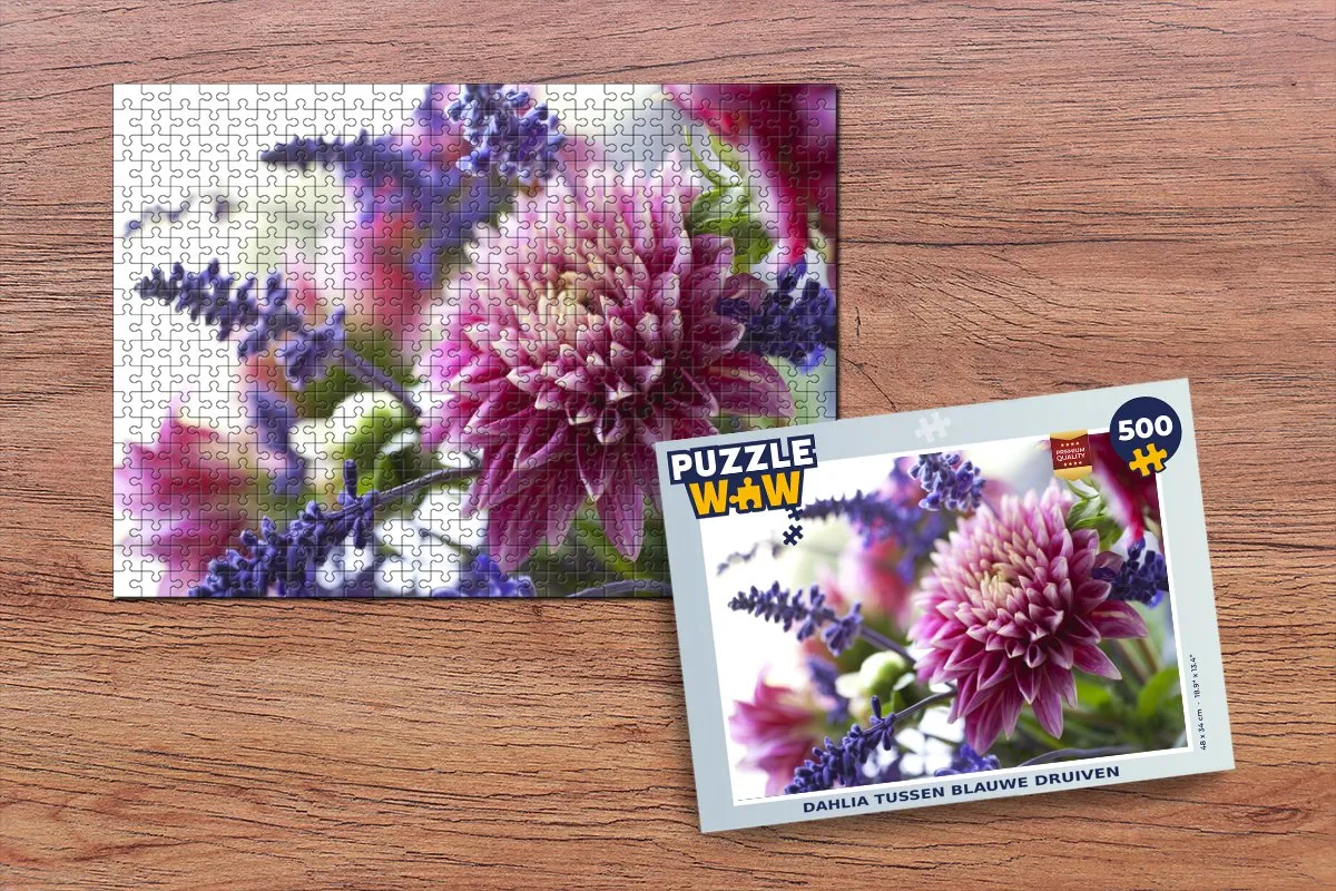 PuzzleWow Dahlia tussen blauwe druiven Legpuzzel 500 Stuks - Multicolor
