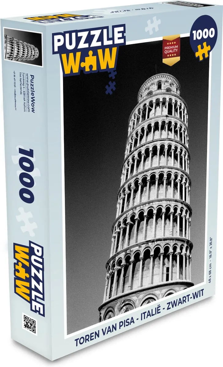 PuzzleWow Toren van Pisa Legpuzzel 1000 Stuks - Zwart-Wit