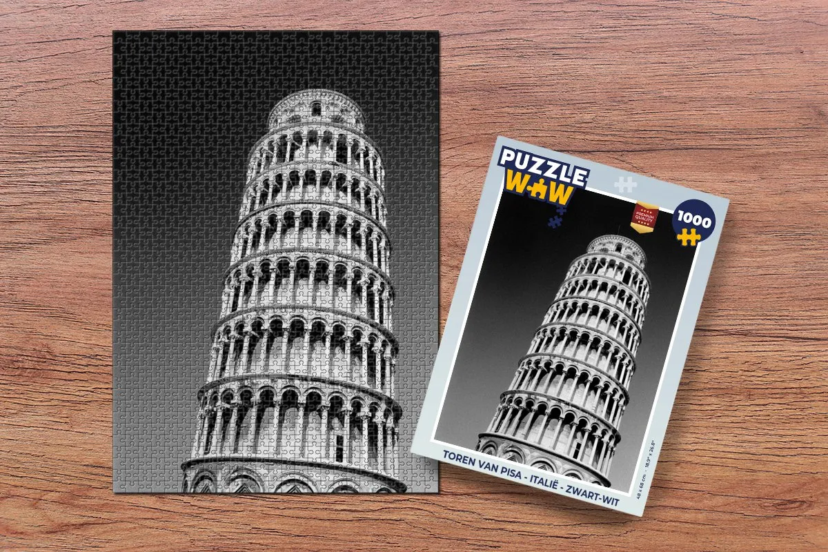 PuzzleWow Toren van Pisa Legpuzzel 1000 Stuks - Zwart-Wit