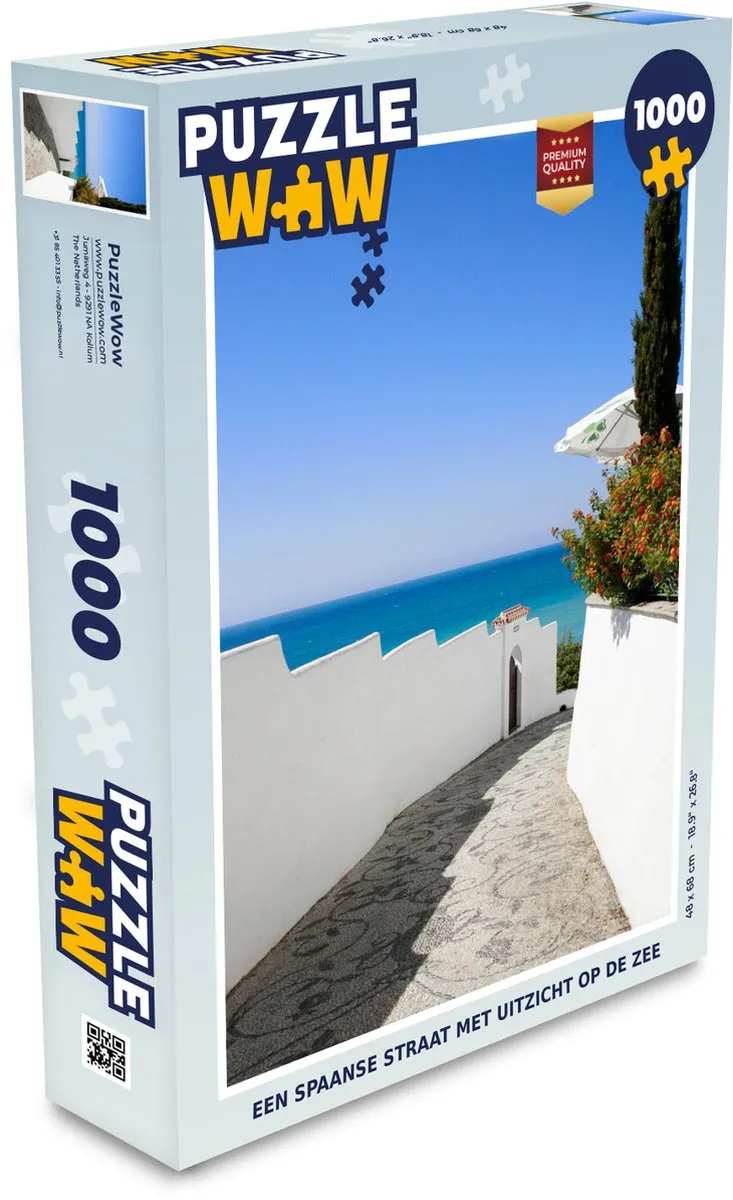 PuzzleWow Legpuzzel 1000 Stuks - Een Spaanse straat met uitzicht op de zee - Multicolor