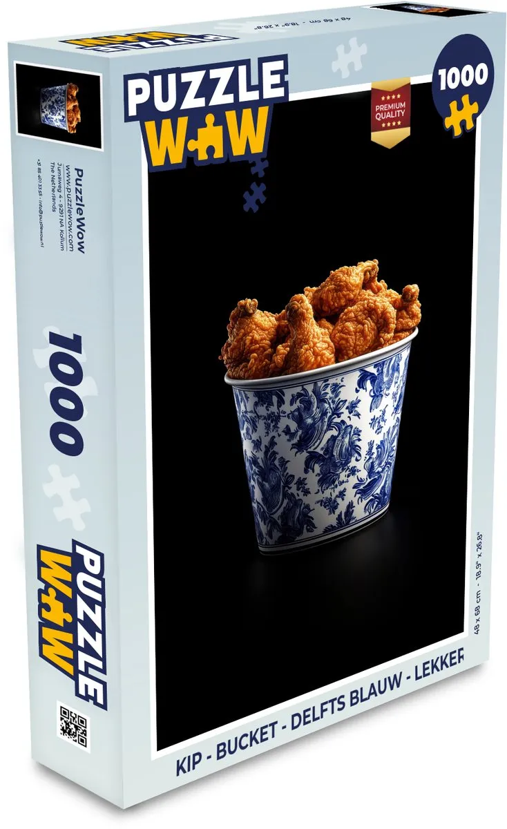 PuzzleWow Kip Bucket Legpuzzel 1000 Stuks - Delfts Blauw