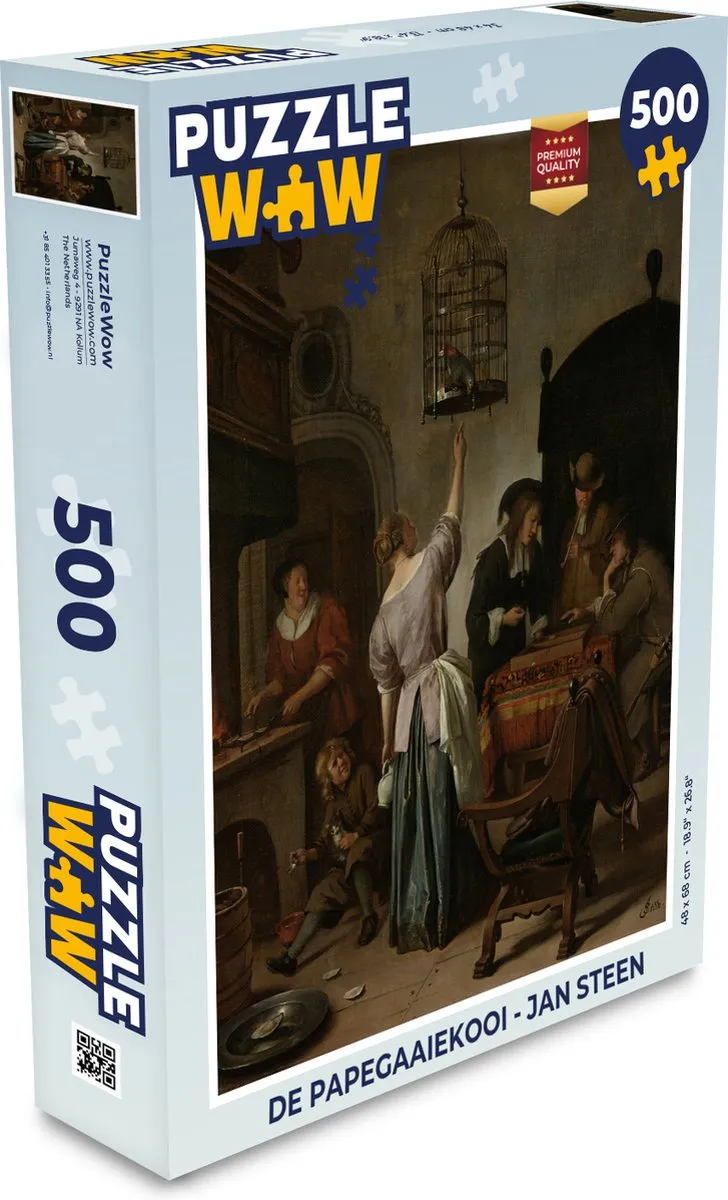 PuzzleWow De papegaaiekooi Legpuzzel 500 Stuks - Jan Steen - Multicolor