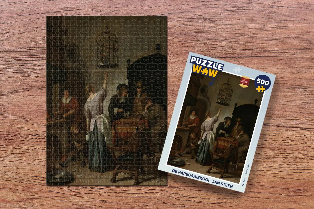 PuzzleWow De papegaaiekooi Legpuzzel 500 Stuks - Jan Steen - Multicolor