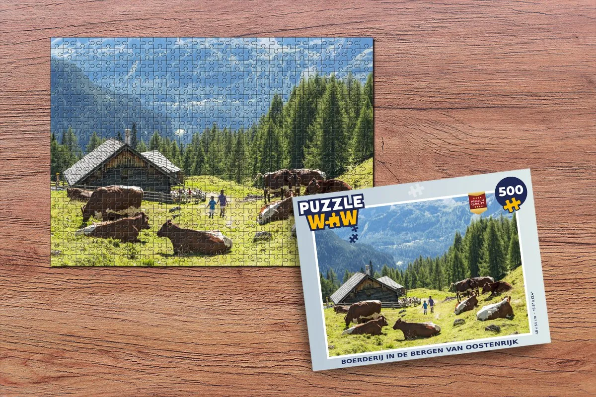 PuzzleWow Boerderij in de bergen Oostenrijk Legpuzzel 500 Stuks - Multicolor