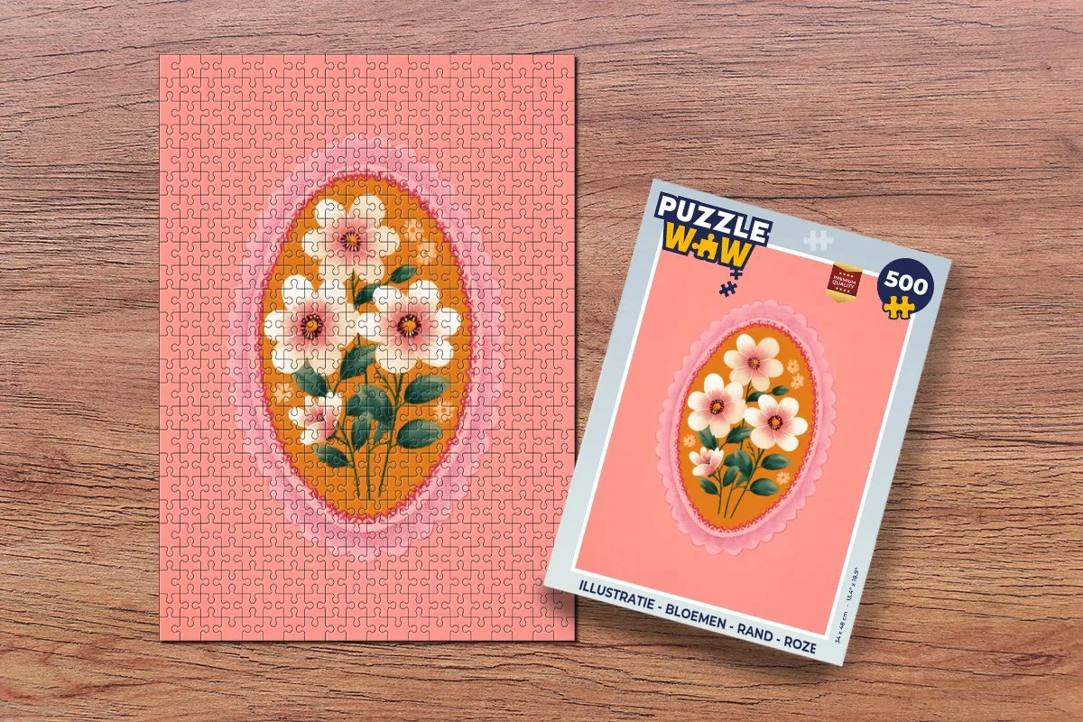 PuzzleWow Bloemen Rand Roze Legpuzzel 500 Stuks - 8721374600901