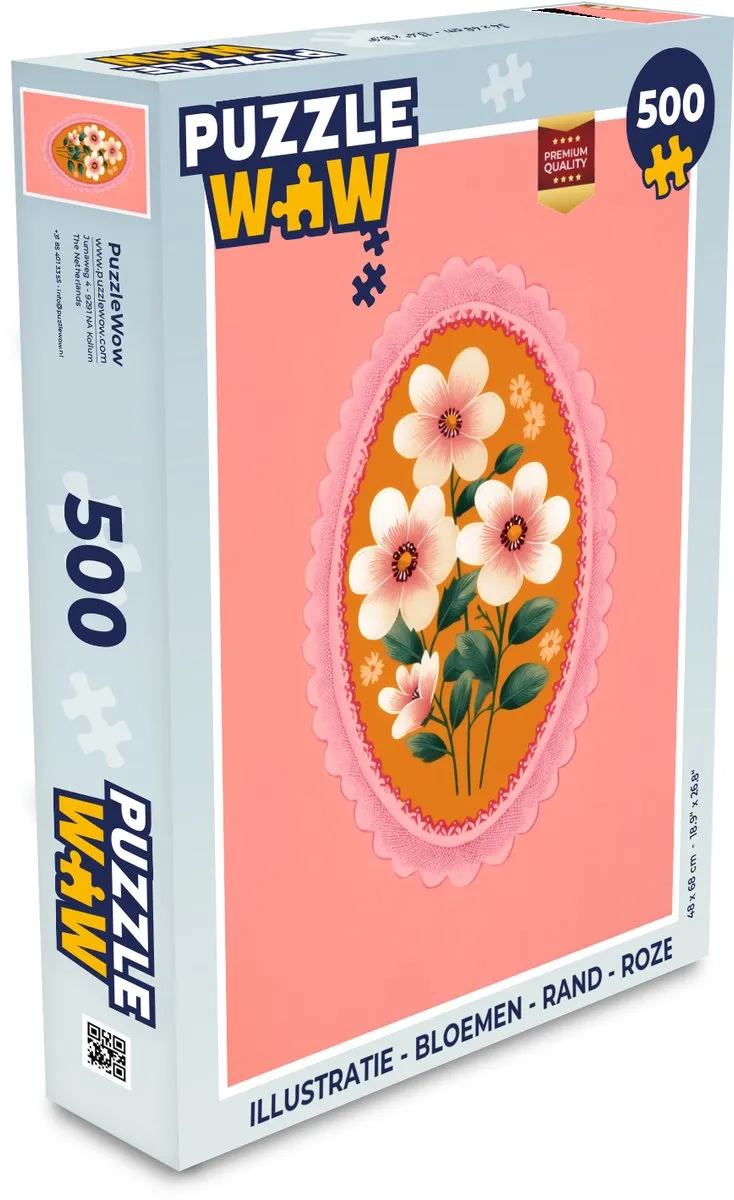 PuzzleWow Bloemen Rand Roze Legpuzzel 500 Stuks - 8721374600901
