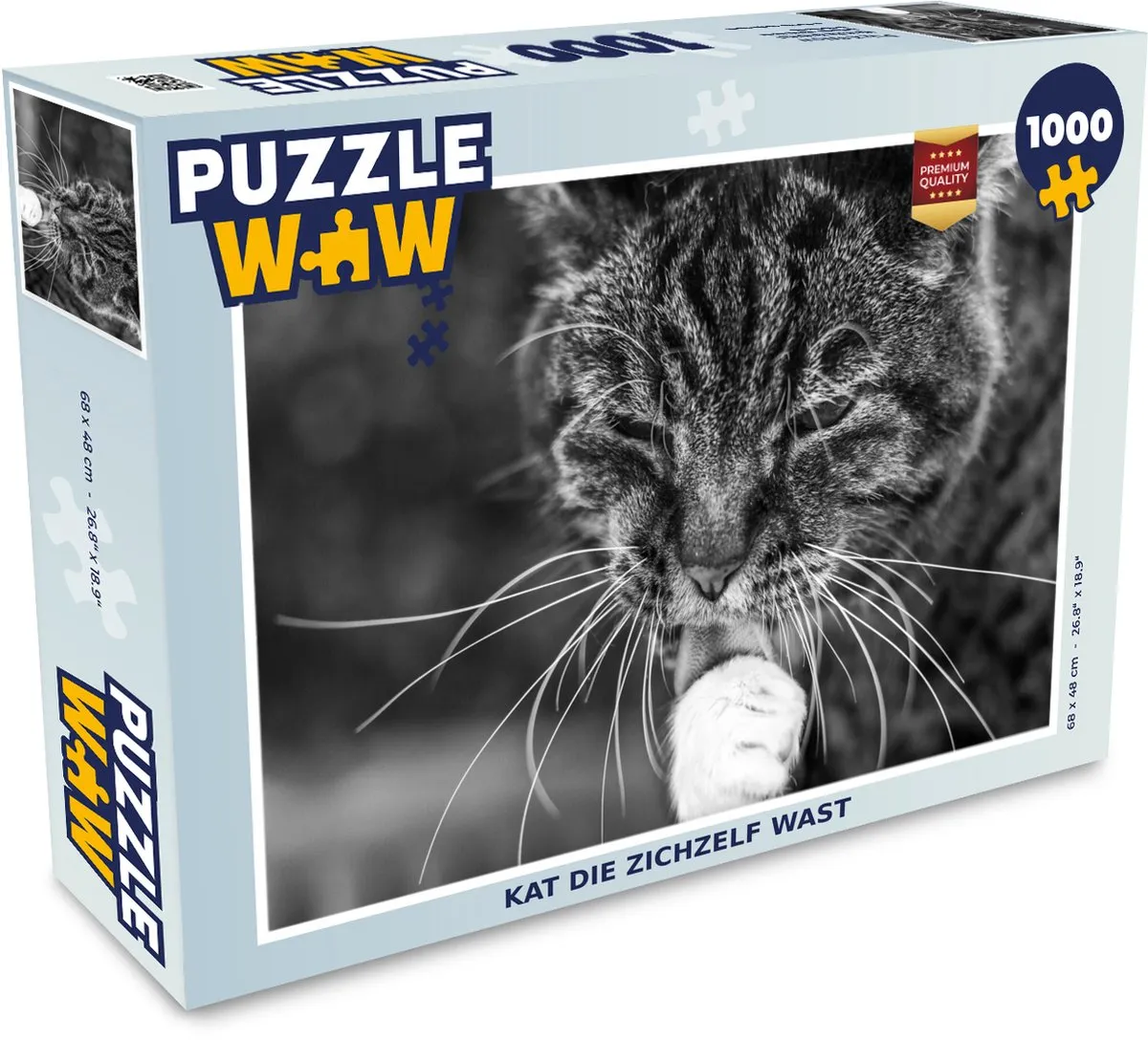 PuzzleWow Legpuzzel Kat die zichzelf wast 1000 Stuks - Multicolor