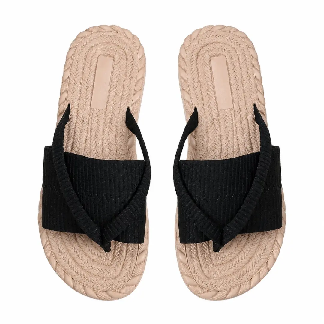 Zwart teenslippers dames met brede gekruiste band