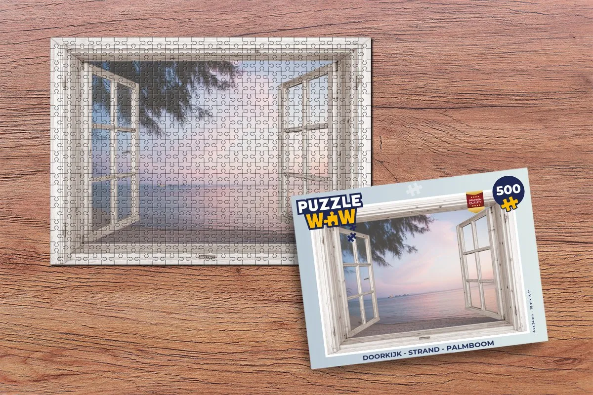 PuzzleWow Doorkijk Strand Palmboom Legpuzzel 500 Stuks - Multicolor