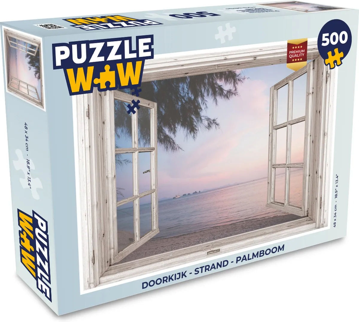 PuzzleWow Doorkijk Strand Palmboom Legpuzzel 500 Stuks - Multicolor