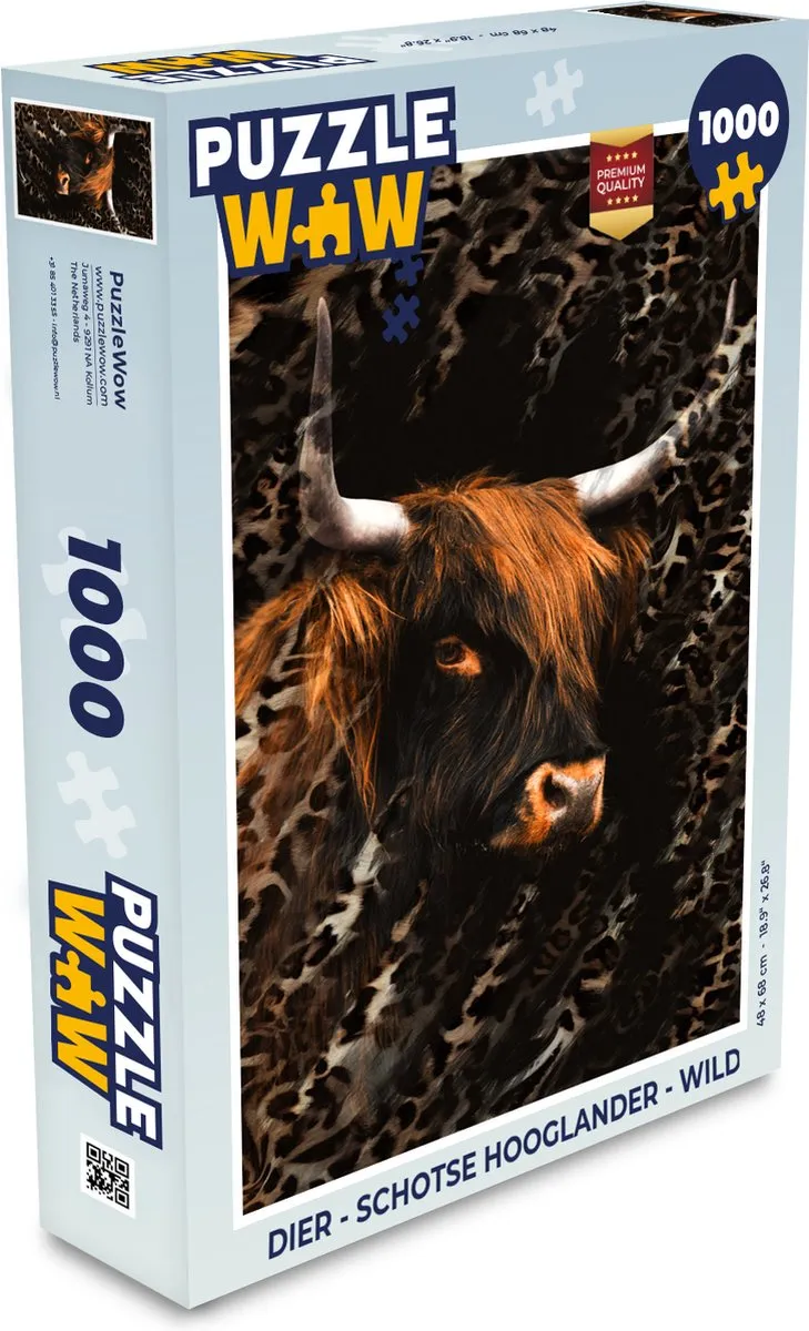PuzzleWow Schotse Hooglander Wild Legpuzzel 1000 Stuks - Multicolor