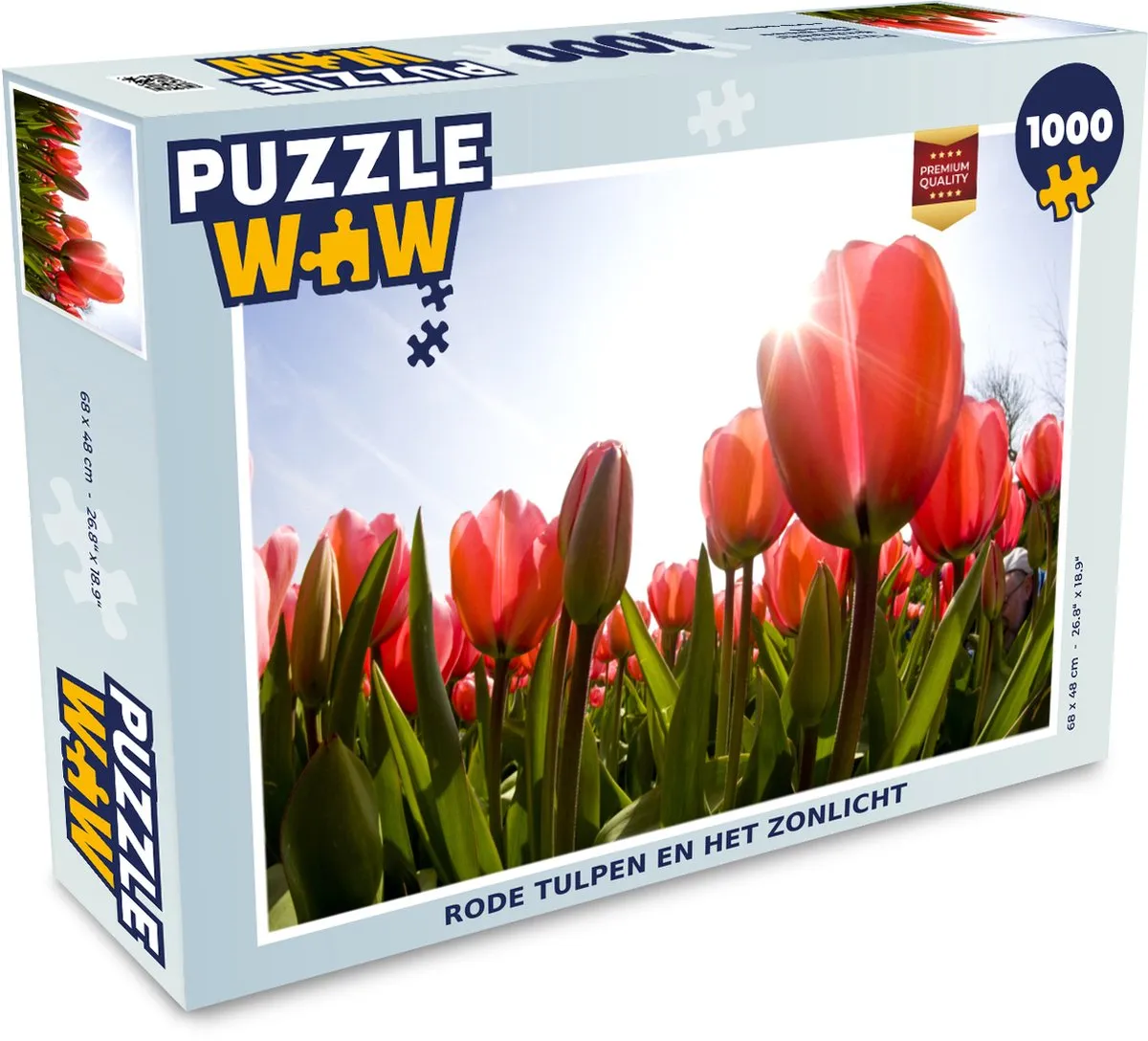 PuzzleWow Legpuzzel Rode tulpen en het zonlicht 1000 Stuks - Multicolor