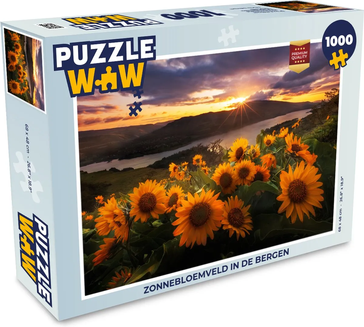 PuzzleWow Zonnebloemveld in de Bergen Legpuzzel 1000 Stuks - Multicolor