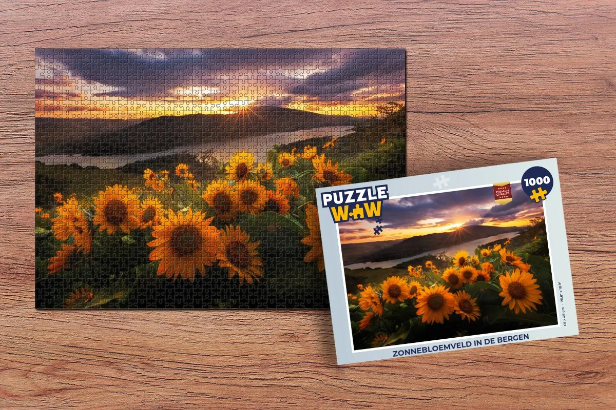 PuzzleWow Zonnebloemveld in de Bergen Legpuzzel 1000 Stuks - Multicolor