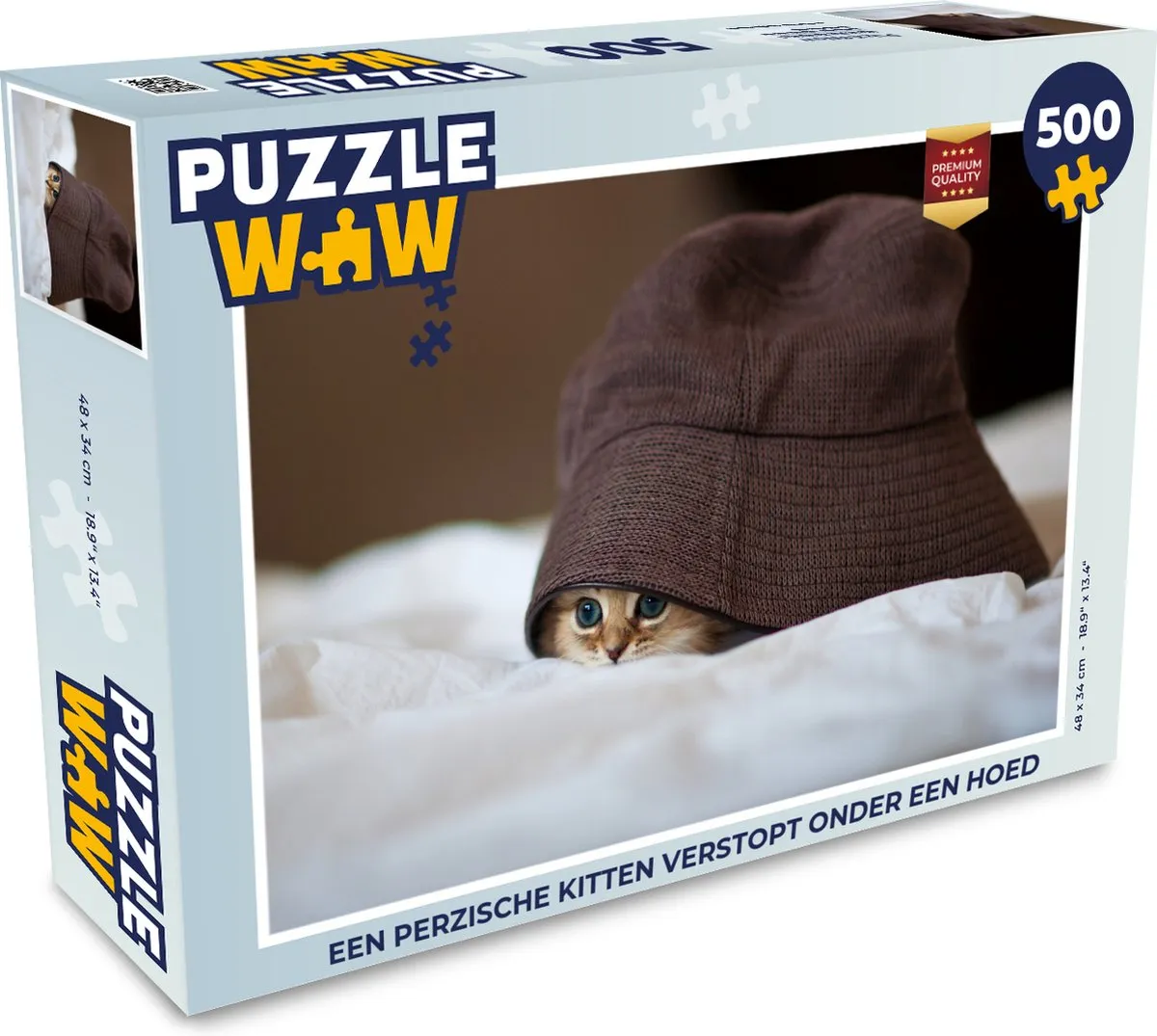 PuzzleWow Legpuzzel Een Perzische kitten onder een hoed - 500 Stuks - Multicolor