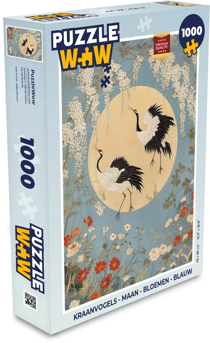 PuzzleWow Kraanvogels Maan Bloemen Legpuzzel 1000 Stuks - Blauw