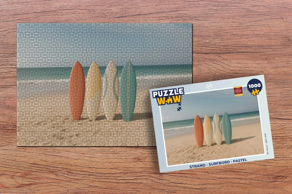PuzzleWow Strand Surfbord Legpuzzel 1000 Stuks - Pastel