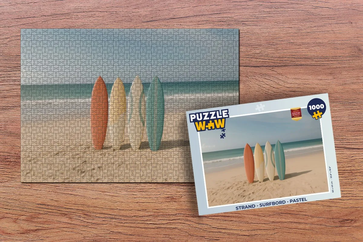 PuzzleWow Strand Surfbord Legpuzzel 1000 Stuks - Pastel