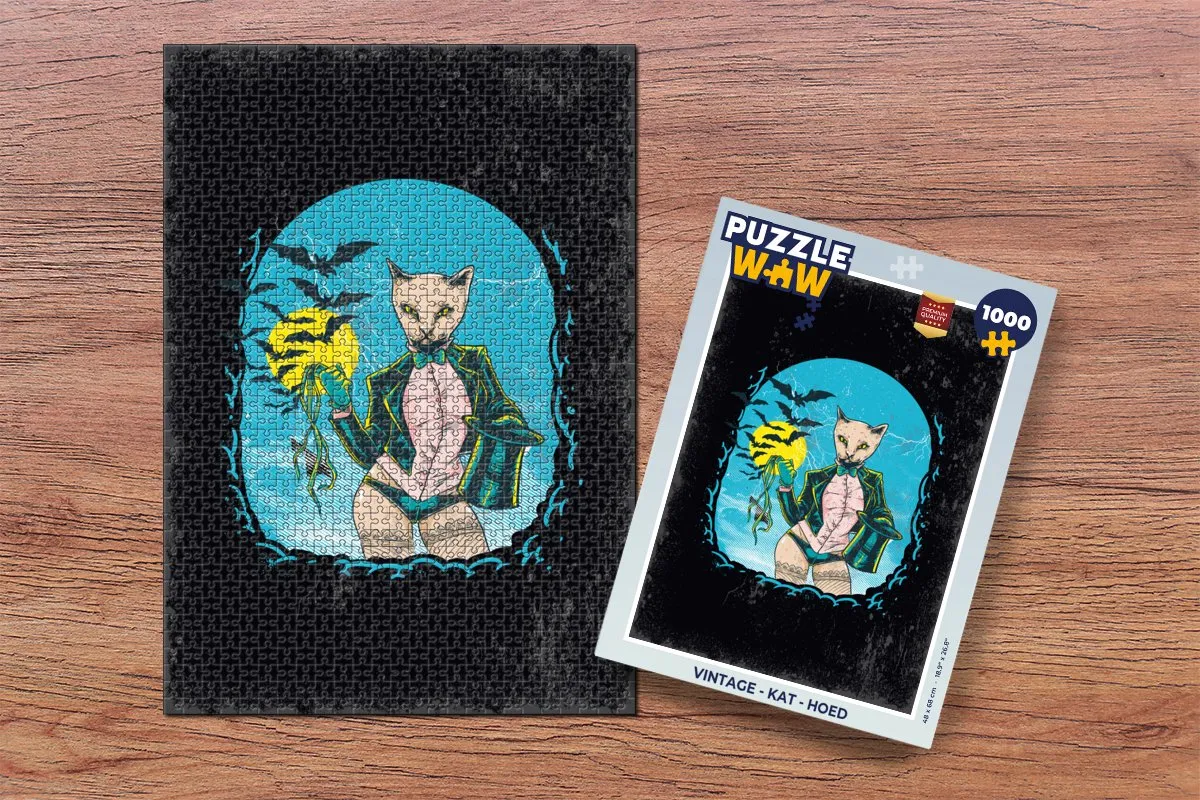 PuzzleWow Vintage Kat Hoed Legpuzzel 1000 Stuks - Multicolor