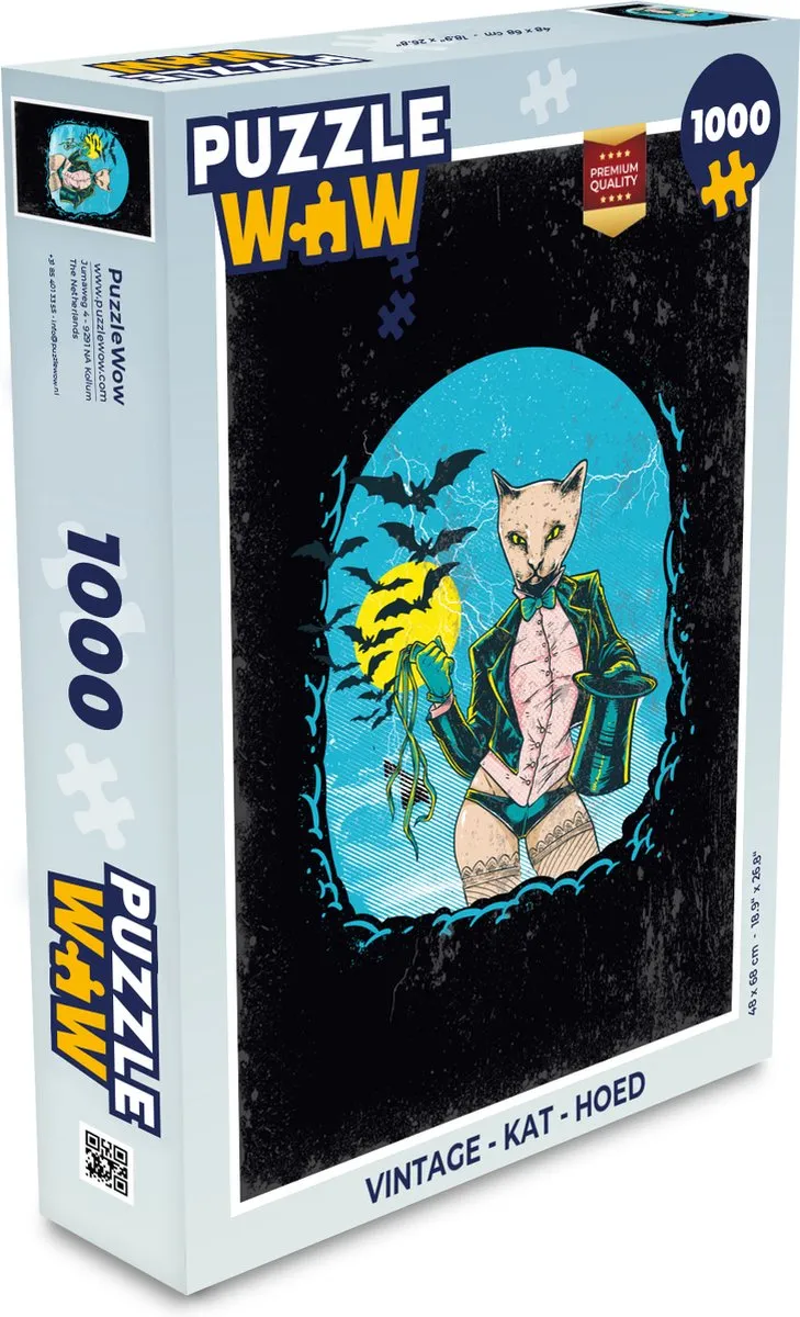 PuzzleWow Vintage Kat Hoed Legpuzzel 1000 Stuks - Multicolor