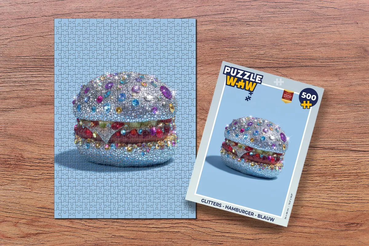 PuzzleWow Glitters Hamburger Legpuzzel 500 Stuks - Blauw