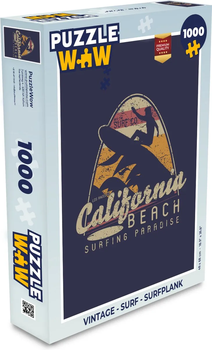 PuzzleWow Vintage Surfplank Legpuzzel 1000 Stuks - Multicolor